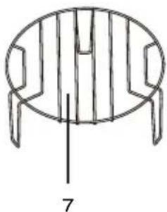 Line drawing of a circular table with three chairs and a vertical line labeled '7' (no text or symbols on the diagram itself).
