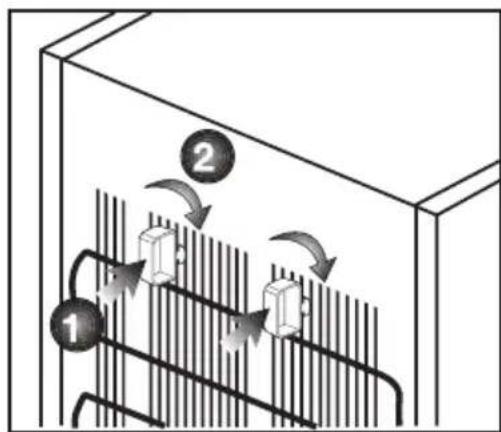 Diagram showing fluid flow through a container with labeled components and directional arrows indicating flow direction.