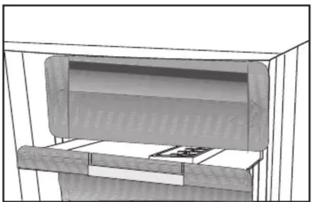 Architectural sketch of a double door mounted on a shelf, showing internal components and no text or symbols.