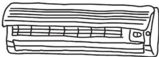 Line drawing of a double air conditioner unit with ventilation grilles (no text or symbols)