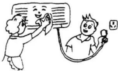 Cartoon illustration showing a person pointing at a document with a magnifying glass, while another person holds a test tube with a small square symbol nearby.