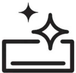 Simple line icon of a rectangular box with two sparkles above it, no text or symbols present.
