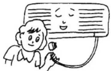 Cartoon illustration of a smiling child holding a device, no text or symbols.