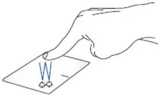 Line drawing of a hand pressing down on a card with a blue 'W' and two small symbols below (no text or labels)