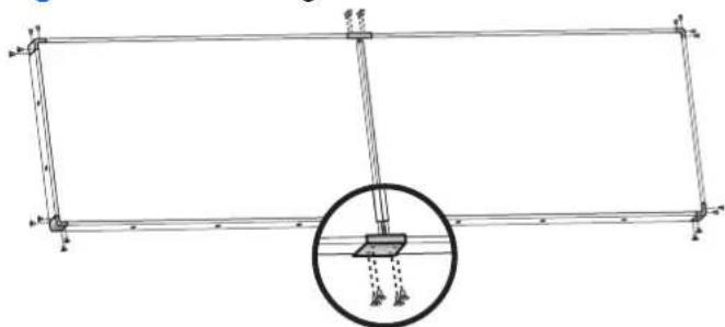 Pure structural diagram of a rectangular frame with vertical supports and a circular inset showing a small component (no text or symbols)