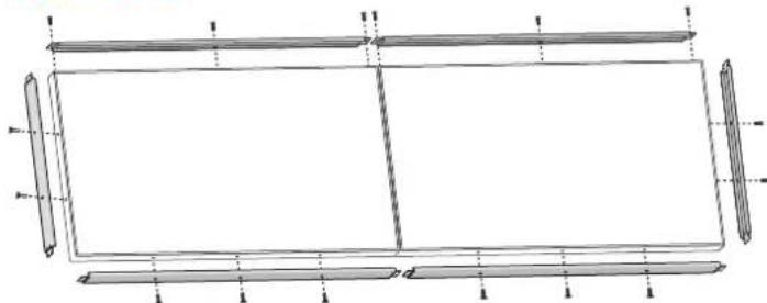 Pure technical line drawing of a rectangular frame with side supports and dimension lines (no text or symbols)