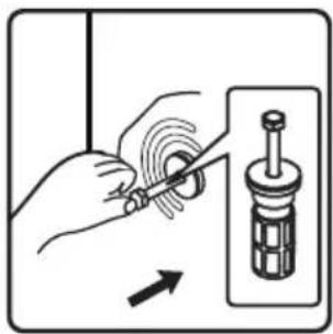 Illustration d'une main utilisant un tournevis pour ajuster une vis avec une flèche indiquant la direction (sans texte ni symboles)