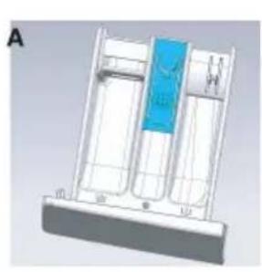 Schéma d'assemblage mécanique 3D montrant des composants internes et un composant bleu (sans texte ni symboles)