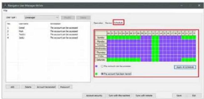 Navigator (Use Manager 64 bits) File User / Start | Manager Name: intername Description: 1. Date 2. Park 3. Outlook 4. Send The account can be accessed The account can be accessed The account can be accessed The account can be accessed Operation - Service Schedule Sunday Monday Tuesday Wednesday Thu…