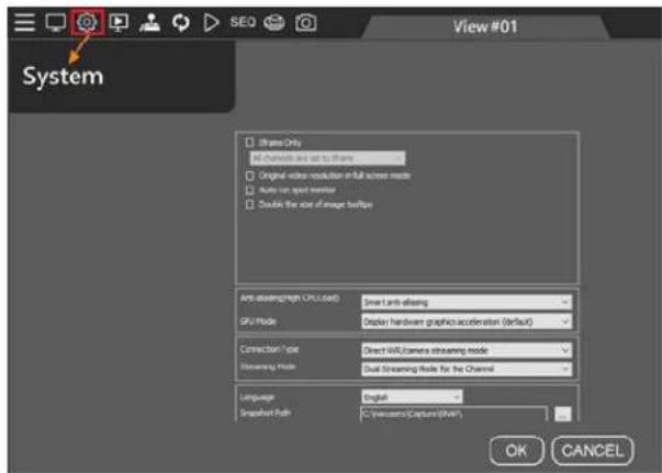 System View #01 Show Only All channels are set to Image Original video resolution in full access mode Auto on spint monitor Double the size of image buffers Art extending CPU load Smart anti-dimming GPU Mode Display hardware graphics acceleration (default) Connection Type Direct URL/camera streaming…
