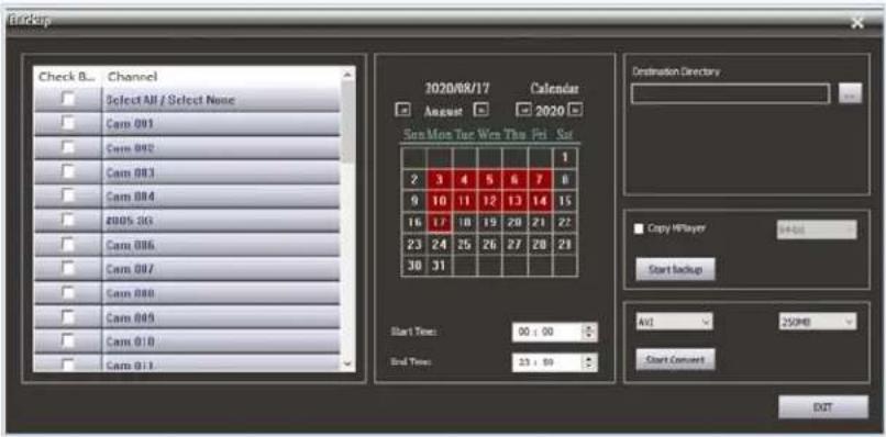 Backup Check B... Channel Select All / Select None Cam 001 Cam 002 Cam 003 Cam 004 8005 30s Cam 005 Cam 007 Cam 008 Cam 009 Cam 010 Cam 011 2020/08/17 Calendar August 2020 Sun Mon Tac Wcn The Pet Set 1 2 3 4 5 6 7 8 9 10 11 12 13 14 15 16 17 18 19 20 21 22 23 24 25 26 27 28 29 30 31 Start Time: 00:0…