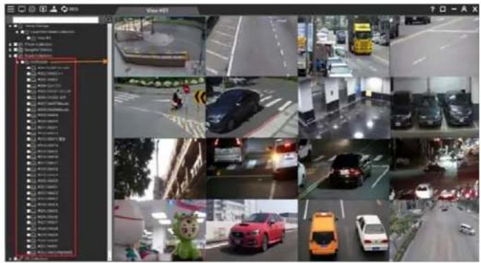 Screenshot of a traffic monitoring system interface showing multiple surveillance feeds with vehicles, cars, and road scenes.