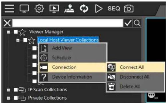 Local Host Viewer Collections Add View Schedule Connection Device Information Connect All Disconnect All Delete All