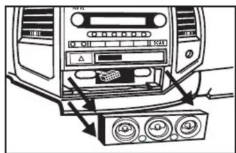 Diagram of a car air conditioning unit with labeled buttons and control panel