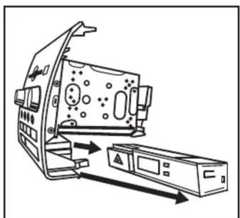 Diagram of a device interior showing a component being processed into a box (no text or symbols visible)