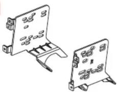 Two identical isometric views of a flat electronic device with mounting brackets and connectors (no text or symbols)