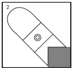 Simple line drawing of a stylized object with a circular mark and a gray rectangle, no text or symbols present.