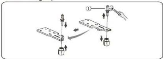 Diagram showing a mechanical assembly process with labeled parts and directional arrows indicating motion or movement.