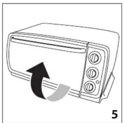 Line drawing of a toaster oven with a paper being inserted, showing airflow direction (no text or symbols)