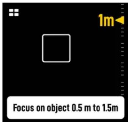 1m. Focus on object 0.5 m to 1.5m.