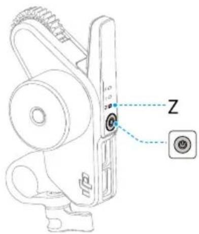 Technical diagram of a mechanical device with labeled components and a Z symbol pointing to a button.