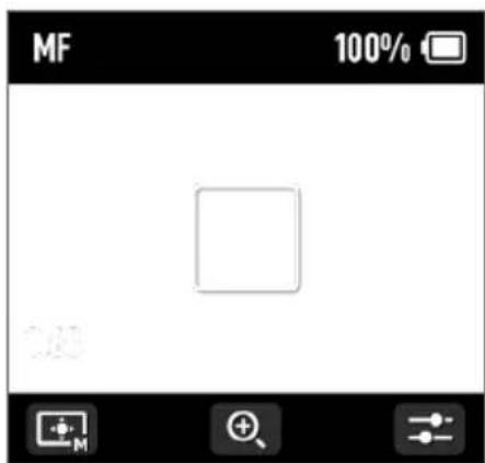 Mobile phone interface showing a blank square button with control buttons at the bottom (no readable text or symbols).