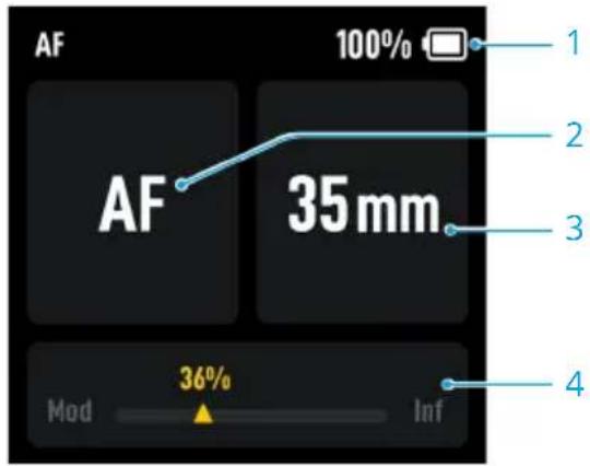 AF 100% AF 35 mm Mod 36% Inf 1 2 3 4