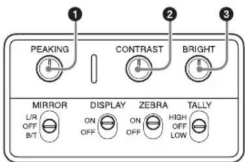PEAKING CONTRAST BRIGHT MIRROR L/R OFF B/T DISPLAY ON OFF ON OFF ZEBRA HIGH OFF LOW TALLY