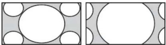 Two geometric diagrams showing circles within rectangles, one with a blank center and the other with a large circle (no text or symbols)