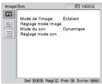 Mode de l'image : Éclatant, réglage mode image, mode du son : Dynamique, réglage mode son : Set ⚪️ Régét Préc Sortie : [HMO].