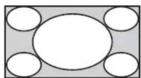 Simple geometric diagram with a central oval and four surrounding circles, no text or symbols present.