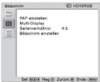 Bildschirm PAP einstellen Multi-Display Seitenverhältnis: 4:3 Bildschirm einstellen