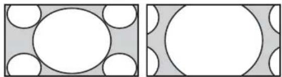 Two geometric diagrams showing circles and rectangles with shaded regions, no text or symbols present.