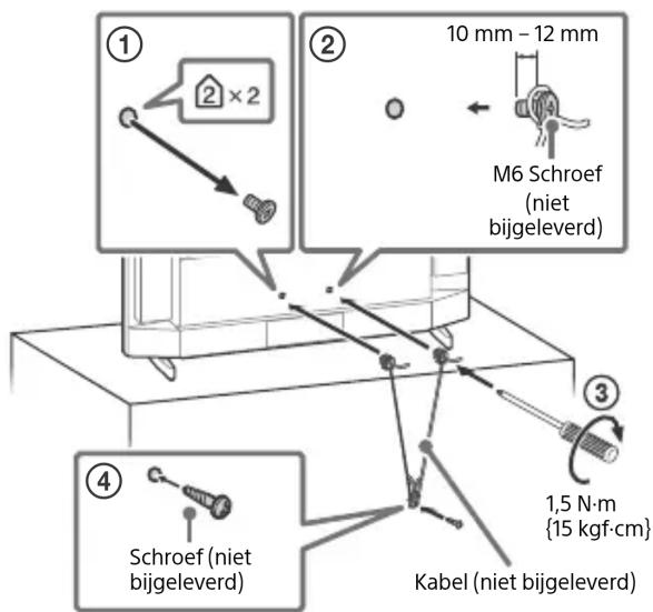 ① ② ×2 10 mm - 12 mm M6 Schroef (niet bijgeleverd) ③ ④ Schroef (niet bijgeleverd) 1,5 N·m {15 kgf·cm} Kabel (niet bijgeleverd)