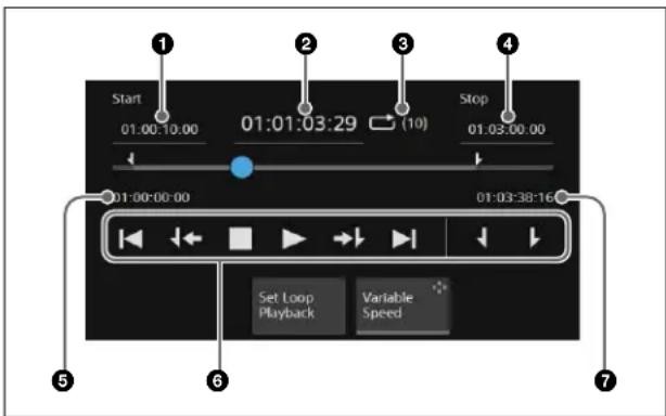Start 01:00:10:00 01:01:03:29 (10) Stop 01:03:00:00 01:00:00:00 01:03:38:16 Set Loop Playback Variable Speed 5 6 7
