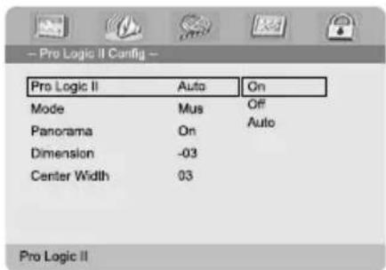 Pro Logic II Config - Pro Logic II Auto On Mode Mus Off Panorama On Auto Dimension -03 Center Width 03 Pro Logic II