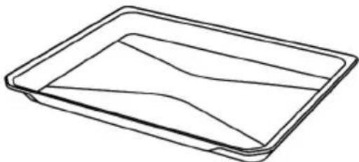 Line drawing of a rectangular tray with internal curved lines (no text or symbols)