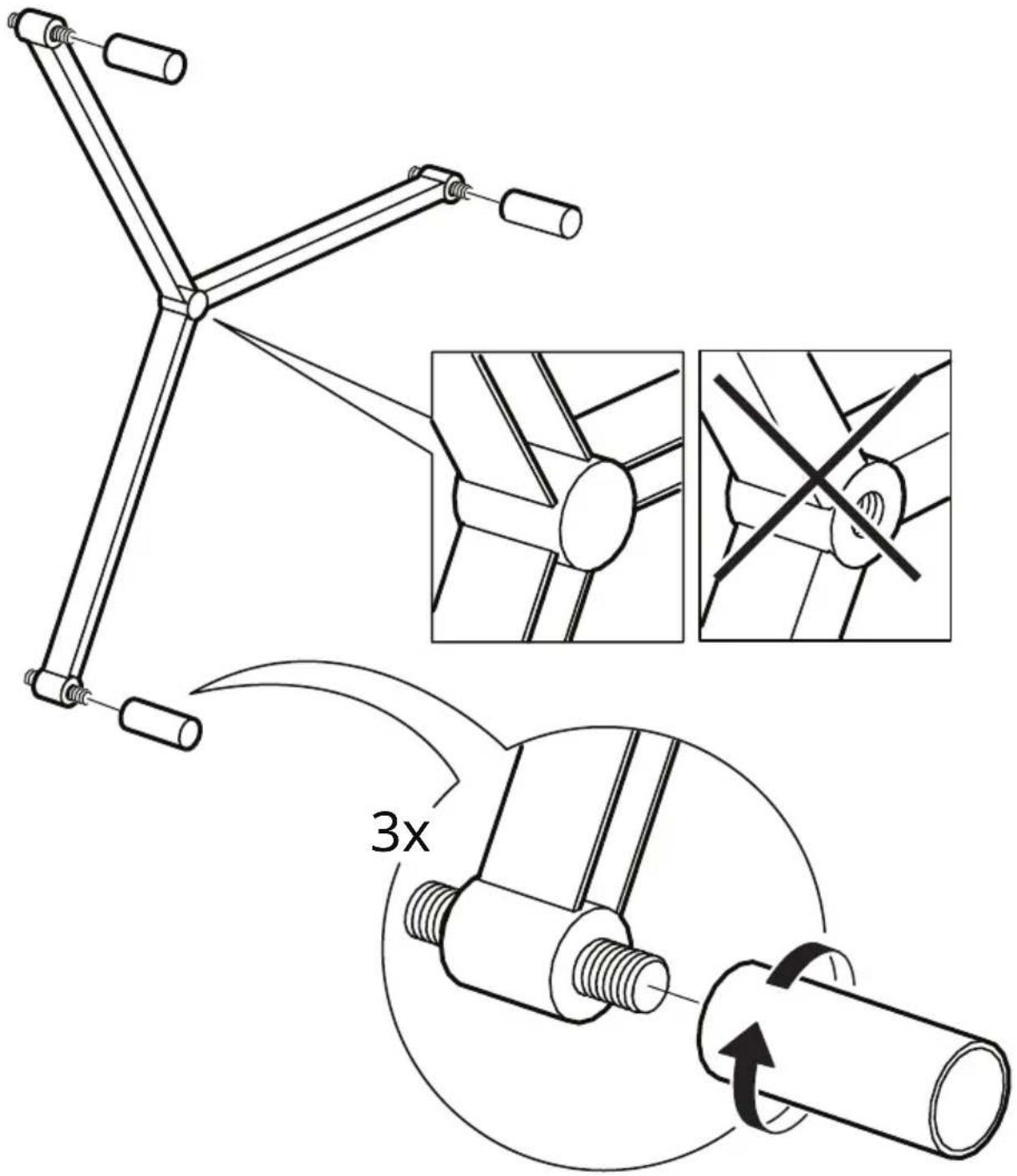 Technical diagram illustrating a mechanical assembly with labeled parts and 3x scaling indicator