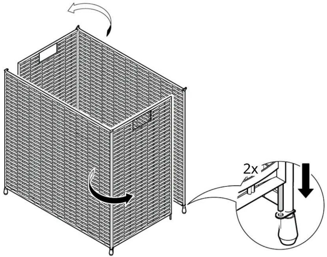 Technical diagram showing a 3D grid-based structure with rotation arrows and a magnified inset highlighting a 2x increase in the component.