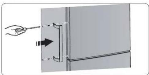Diagram showing a hand holding a tool interacting with a vertical panel or bracket (no text or symbols present)