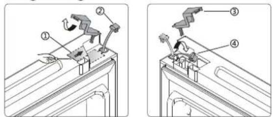 Technical diagram showing mechanical assembly steps with numbered components and directional arrows