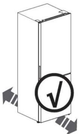 Illustration of a refrigerator with a checkmark inside, surrounded by directional arrows (no text or symbols)