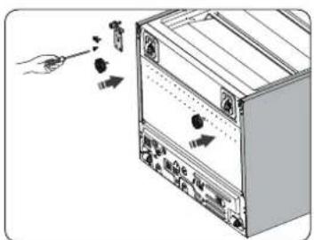 Illustration of a computer tower with buttons and a hand holding a tool (no text or symbols present)