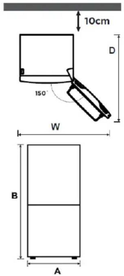 10 cm D 150° W B A