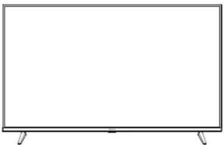 Front view of a blank rectangular TV screen with stand feet at both ends (no text or symbols)