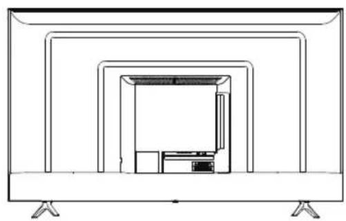 Line drawing of a flat-screen TV set with a central display unit and two legs (no text or symbols)