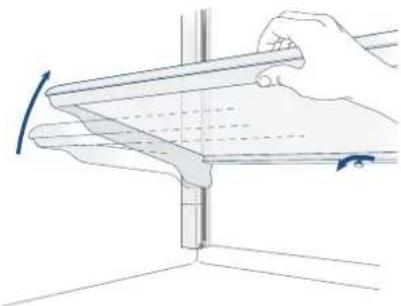 Diagram of a hand holding a metal rod with a curved handle, showing motion direction, no text or symbols.
