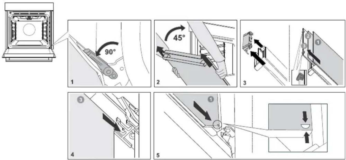 Technical diagram illustrating a mechanical assembly with numbered steps and directional arrows indicating angle changes.