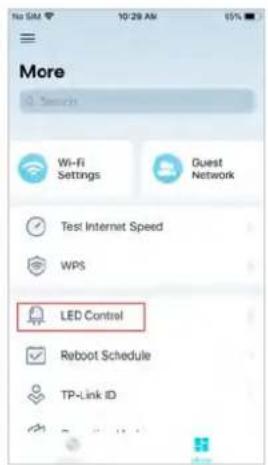 More Wi-Fi Settings Guest Network Test Internet Speed WPS LED Control Reboot Schedule TP-Link ID