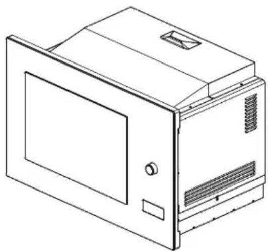 Line drawing of a microwave oven with ventilation slots and a door (no text or symbols).